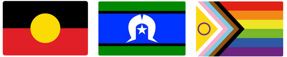 Aboriginal, Torres Strait Islander and Pride flags